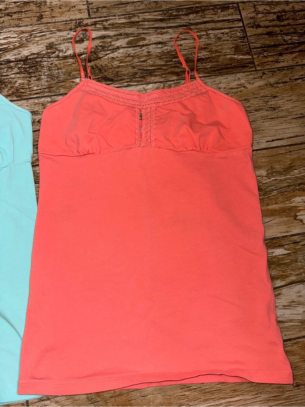 American Eagle Outfitters Coral & Aqua Lace-Trim Cami Tanks (2-Pack) - Picture 2 of 5